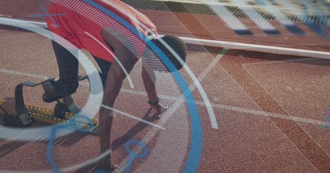 Disabled Athlete with Running Blades Preparing for Race with Digital Overlay - Download Free Stock Images Pikwizard.com