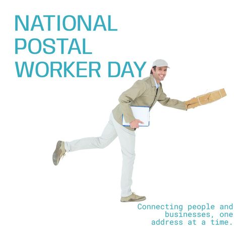 National postal worker day celebration with cheerful courier