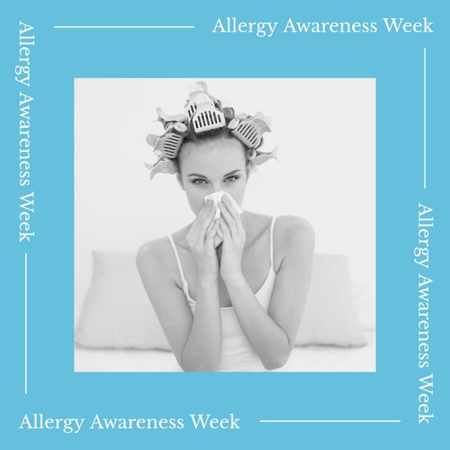 Caucasian Woman Blowing Nose During Allergy Awareness Week - Download Free Stock Templates Pikwizard.com