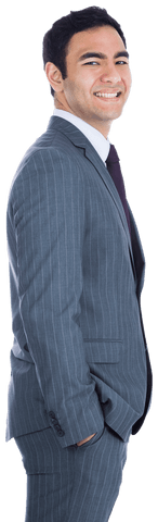 Happy Biracial Businessman Standing on Transparent Background