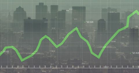Growth Trend with Green Line Overlay and Modern Cityscape - Download Free Stock Images Pikwizard.com