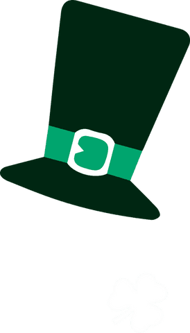 Flat leprechaun hat and white shamrock on transparent background