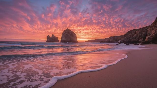 Sunrise Over Serene Sea Stacks with Captivating Sky
