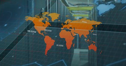 Digital World Map Overlaid on Data Center Rack Image - Download Free Stock Images Pikwizard.com