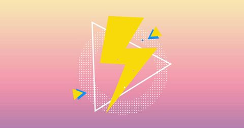Bright Lightning Bolt with Geometric Shapes on Gradient Background