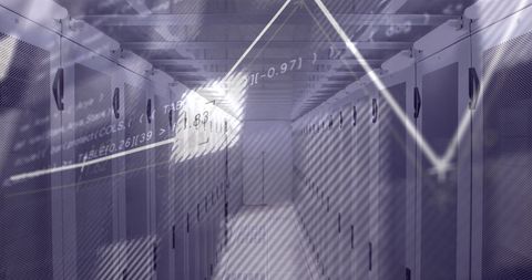 Financial data concept with modern server room overlay