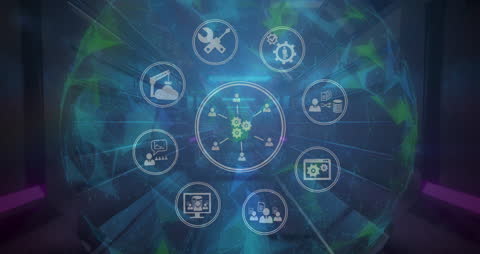 Technology Network with Icons Illustrating Digital Connectivity