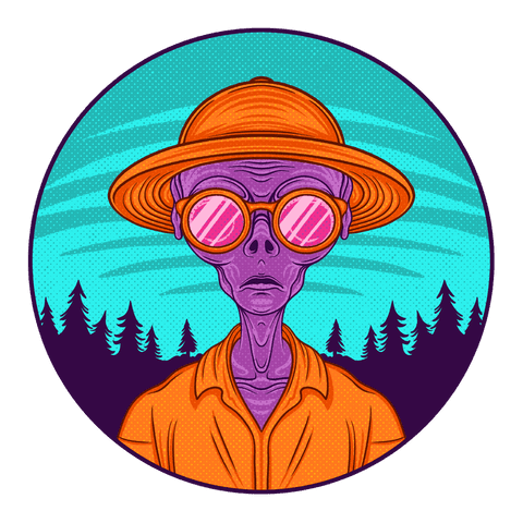 purple alien in forest circle with orange hat on transparent background - Download Free Stock Videos Pikwizard.com
