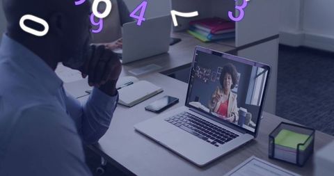 Virtual Meeting: Senior Professional in Modern Office Environment