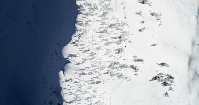 Aerial View of Snow-Covered Forest Edge and Shadow Play - Download Free Stock Images Pikwizard.com