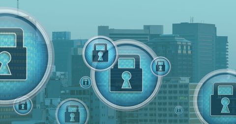 padlock icons over urban cityscape for digital security concept - Download Free Stock Images Pikwizard.com