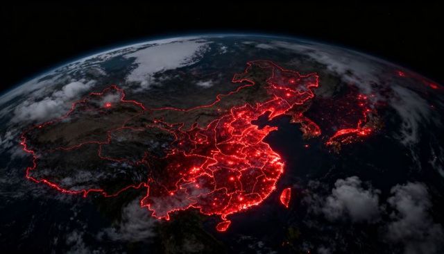 Tracing neon-red borders and city lights across china and east asia from low earth orbit