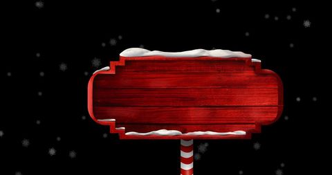 Blank Wooden Sign with Snowfall and Red Coloring