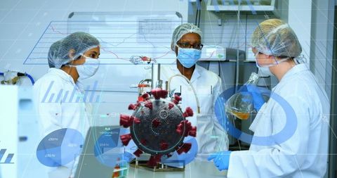 Scientists conducting virus research in advanced laboratory