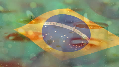 Brazilian Flag Over Ocean Waves 3D Animation
