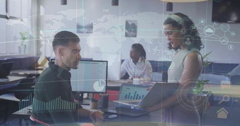 Woman Presenting Data Visualization in Modern office