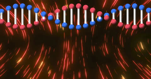 Animated DNA Strand with Red Digital Trails