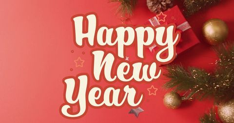 Happy New Year Text with Festive Christmas Decor