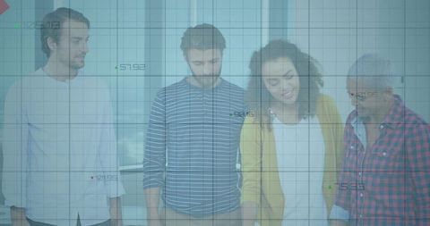 Team Collaborating on Analytical Reports in Modern Office