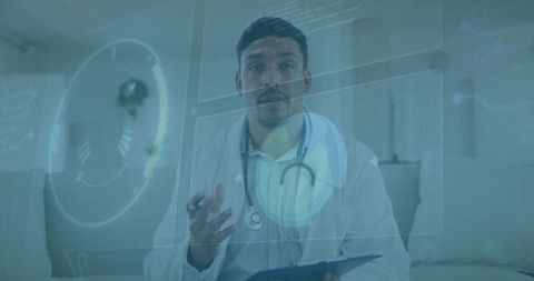 Doctor Utilizing Holographic Technology in Modern Medical Office