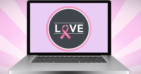 Pink Ribbon Love Logo on Laptop Screen for Breast Cancer Awareness - Download Free Stock Images Pikwizard.com