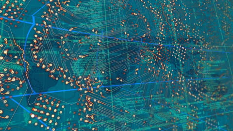 Digital Interface with World Map in Futuristic Data Overlay