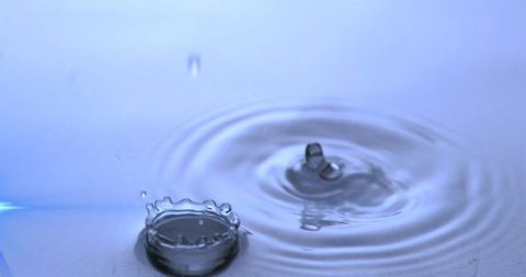 Macro shot of water droplet impact with dynamic ripples