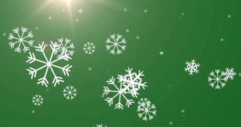 DNA Floating Amid Sparkling Snowflakes on Green Background