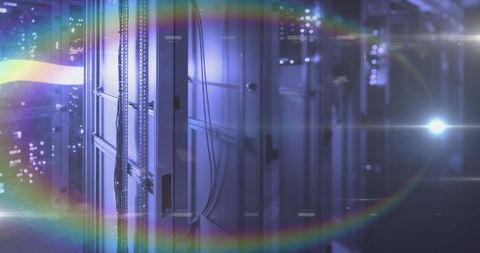 Glowing technology in modern data center with servers