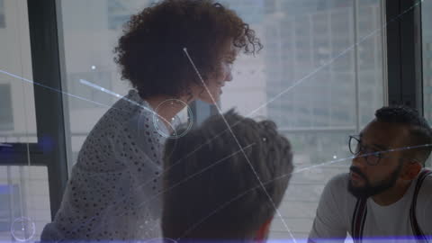 Diverse Business Team Collaborating with Digital Network Overlay