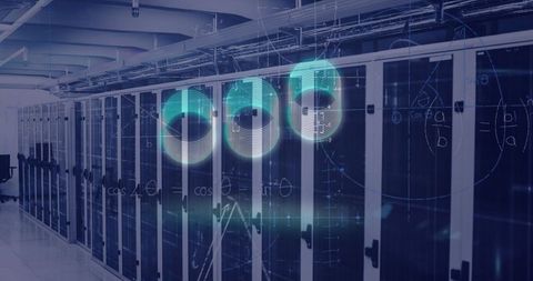 Futuristic Neon Design Over Data Centers in Technological Environment