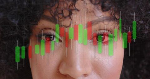Woman Analyzing Market Charts with Overlay in Studio Setting