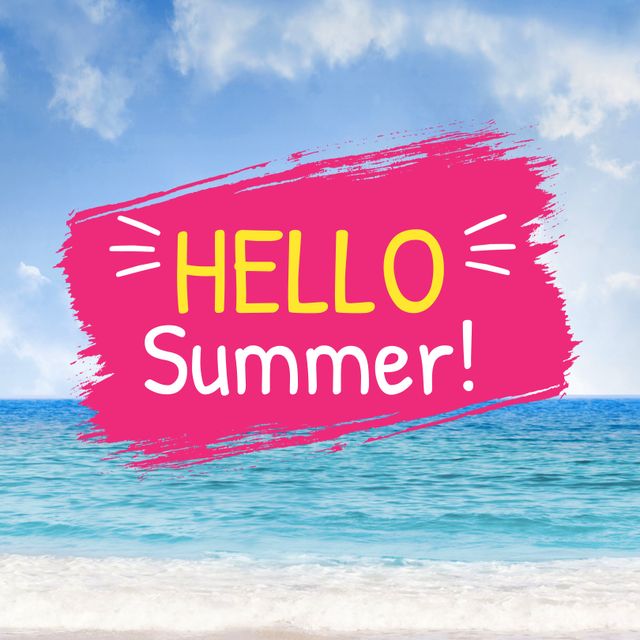 Bright Hello Summer Text over Blue Ocean and Sky - Download Free Stock Templates Pikwizard.com