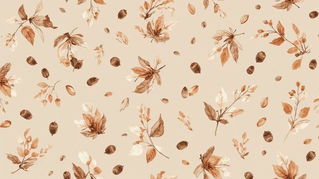 Watercolor autumn leaves and acorns pattern on neutral background
