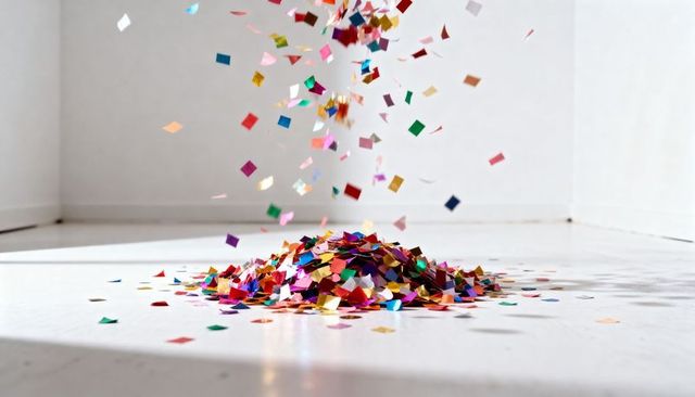 Falling Metallic Confetti Pile Bright Minimal White Room Colorful Square Glitter