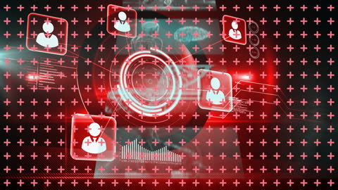 Digital Interface with Futuristic Data Icons and Processing