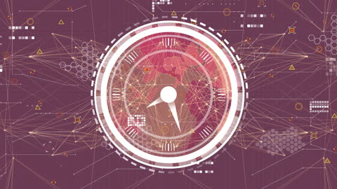 Digitally Generated Clock and Globe on Purple Background with Networks
