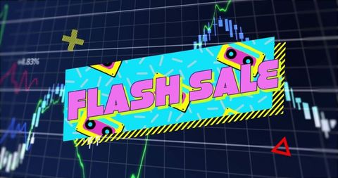 Vibrant Flash Sale Promotion Banner with Retro Cassette Icons