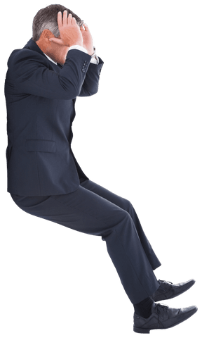 Senior Caucasian Businessman Holding Head Transparent Background