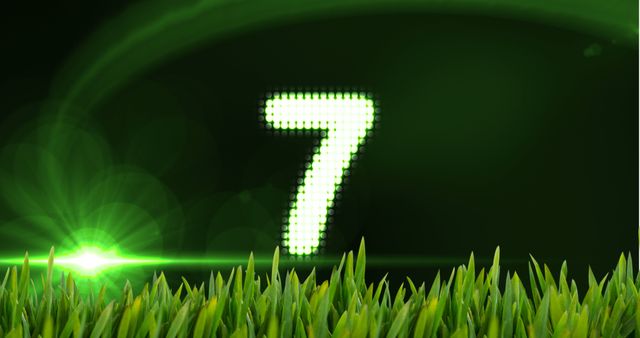 Animated Countdown Number 7 with Grass and Lights on Digital Background - Download Free Stock Images Pikwizard.com