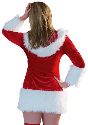 Transparent Rear View of Sexy Santa Girl in Festive Costume