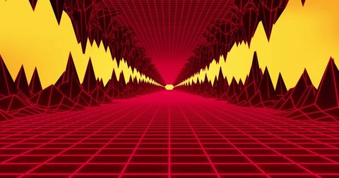 futuristic neon horizon with retro digital grid tunnel - Download Free Stock Images Pikwizard.com