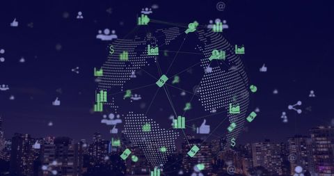 Student Engaging with Digital Data Networks over Nighttime Cityscape - Download Free Stock Images Pikwizard.com