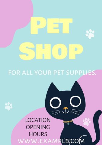 Charming Pet Shop Advertisement with Adorable Cartoon Cat - Download Free Stock Templates Pikwizard.com