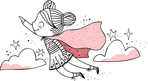 Happy Girl Flying with Cape Messy Hair Transparent Background