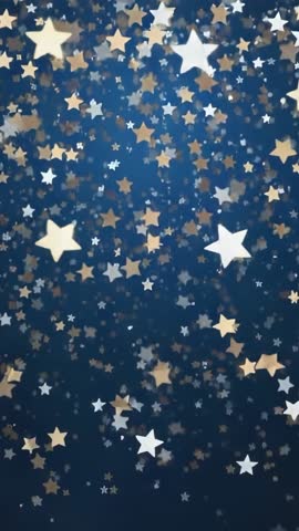 Metallic Stars Drifting on Deep Blue Backdrop — Vertical Looping Sparkle Motion