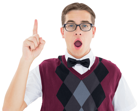 transparent geeky hipster pointing up with excited expression - Download Free Stock Videos Pikwizard.com