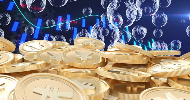 Gold Coins Against Financial Data with Floating Bubbles Symbolizing Economic Trends - Download Free Stock Images Pikwizard.com