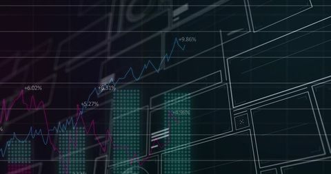 Futuristic Financial Data Visualization in Blueprint Style