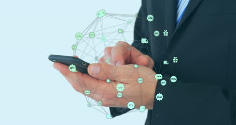 Businessman Engaging with Digital Data Network on Smartphone